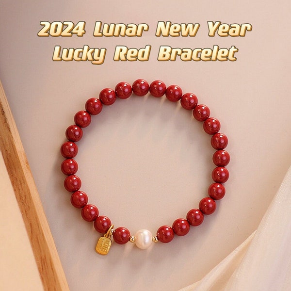 Bestseller Genuine Red/Dark Red Cinnabar Beaded Bracelet with Freshwater Pearl, kabbalah bracelet, gold bracelet,Leo bracelet,lunar new year