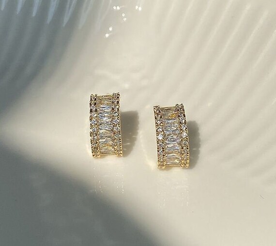 Half circle diamond earrings sale