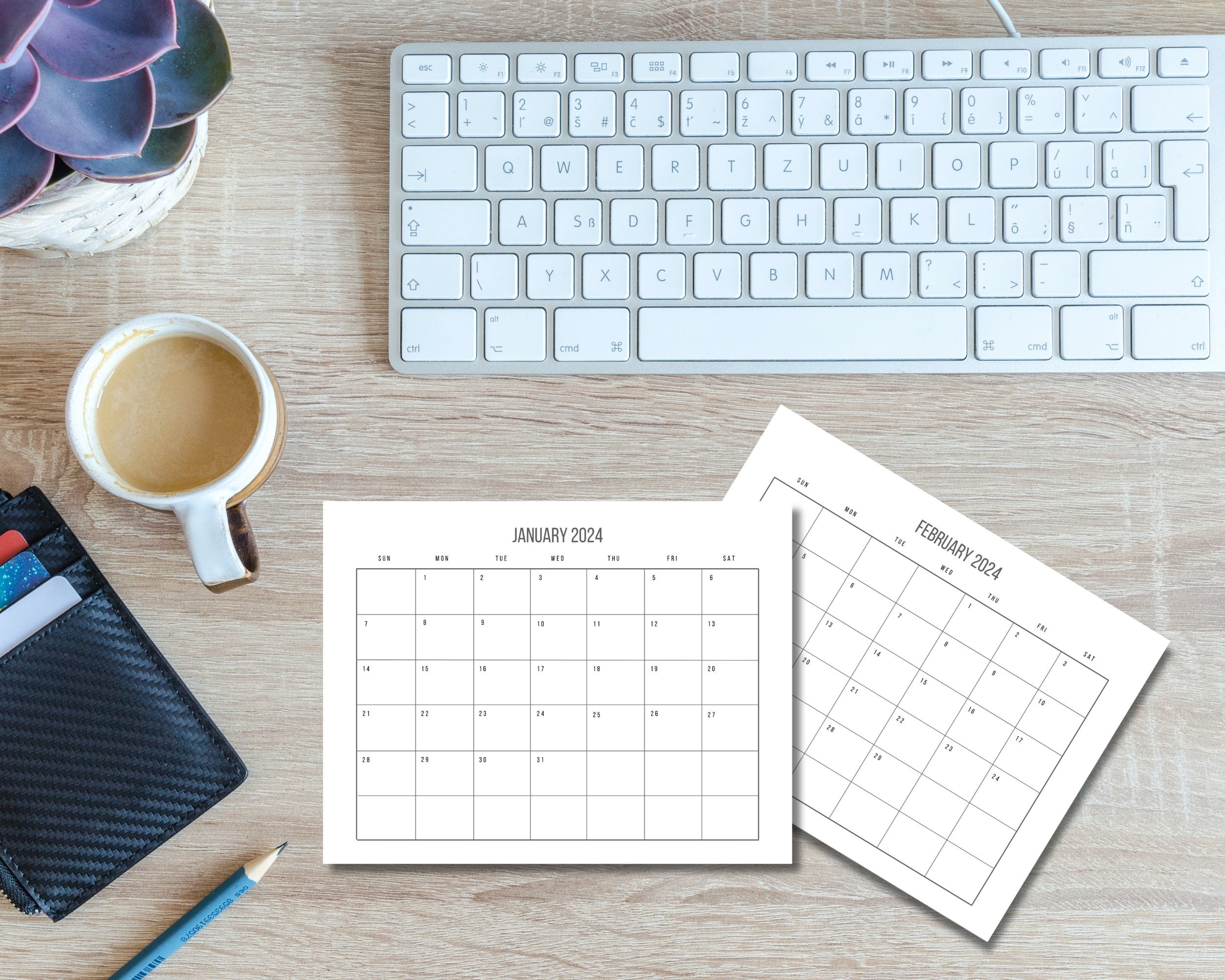Printable Calendar 2024 | Monthly Planner 2024 | A4, Letter | Landscape ...
