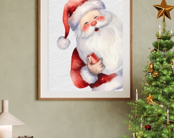 Santa Wall Art, Vintage Santa Print, Christmas Printable, Santa Christmas Decor, Watercolor Santa, Santa Clause Poster, Santa Printable Art