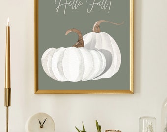 Fall Prints, White Pumpkin Watercolour Prints, Printable Wall Art, Fall Decor, Autumn Wall Decor, Fall Party, pumpkin poster, thanksgiving