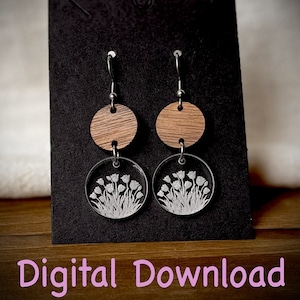 SVG - boucles d'oreilles double cercle tulipe - téléchargement numérique - boucles d'oreilles simples - fleur - découpée au laser - bijoux - tulipes
