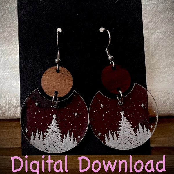 SVG-  Christmas Tree Etched Earrings - Digital Download - simple earrings - Winter trees - snow - laser cut - Christmas - jewelry