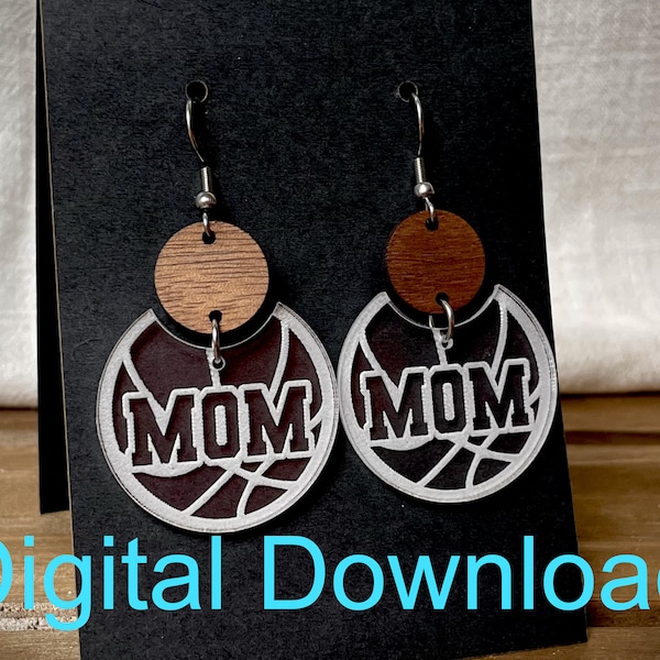 SVG- Etched Basketball Mom Earrings - Digital Download - simple earrings - Basketball - laser cut - Sports - jewelry - Mother's Day