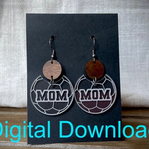 SVG- Pendientes de mamá de fútbol grabados, Descarga digital, Pendientes simples, Fútbol, Corte láser, Deportes, Joyería, Día de la madre