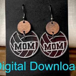 SVG- Brincos de mãe de vôlei gravados - Download digital - brincos simples - Voleibol - corte a laser - Esportes - joias - Dia das Mães