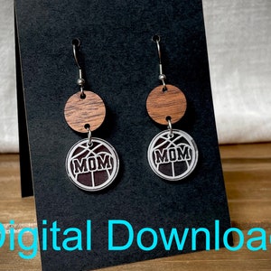 SVG- Pendientes de mamá de baloncesto pequeños grabados - Descarga digital - pendientes simples - Baloncesto - corte láser - Deportes - joyería - Día de la Madre