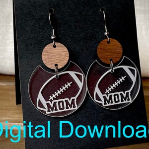 SVG- Pendientes de mamá de fútbol grabados - Descarga digital - pendientes simples - Fútbol - corte láser - Deportes - joyería - Día de la Madre