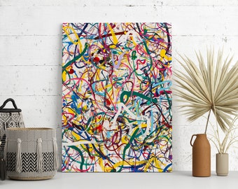 Large Abstract Modern Wall Decor Painting Canvas Art Print NETTY RED & GREEN blue Yellow, Poster, Glicee print, Museum Quality