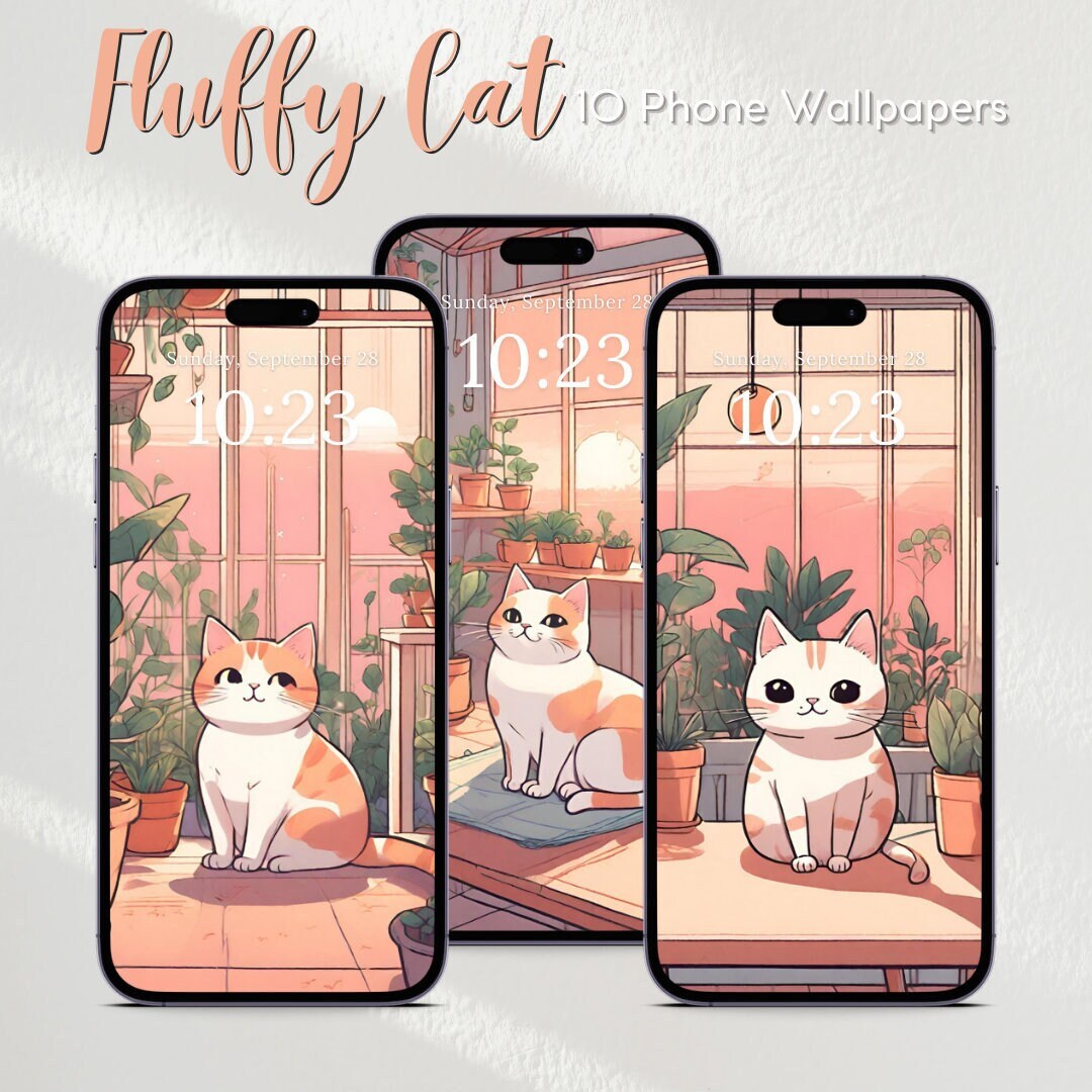 Kawaii Cat Wallpaper Phone Wallpaper Fluffy Cat Wallpapers Etsy