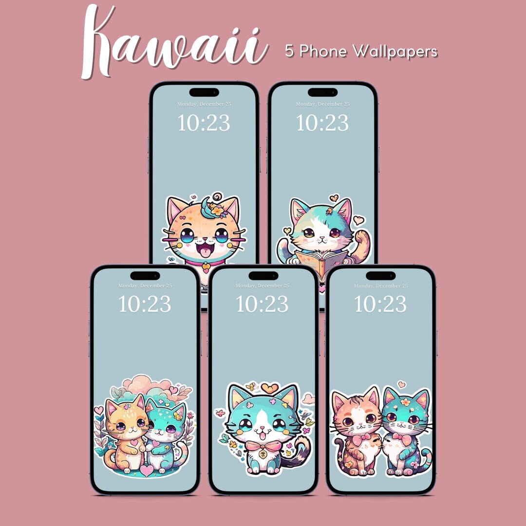 Kawaii Cat Wallpaper Kawaii Phone Wallpaper Anime Phone Etsy