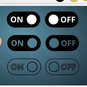 May include: Set of 18 black and white toggle switch icons in an ON and OFF position. The icons are on a blue background. The text "18 Toggle Switches ON and OFF SVG" is at the top of the image. The text "Available in SVG PNG 300 DPI" is below the icons. The text "Unleash Your Creativity with Our Files" is at the bottom of the image.