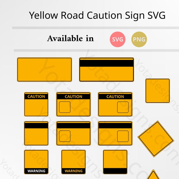 Yellow Road Caution Sign SVG, Warning SVG Files, png, shirt printing, clipart, Bright Yellow Road Safety Sign, instant download