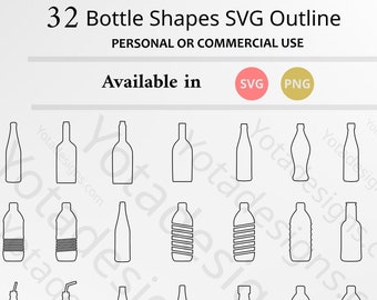 SVG files, 32 Bottle Shapes SVG Outline, PNG, Clip art, svg bundle, digital art for commercial and personal use, Instant Download