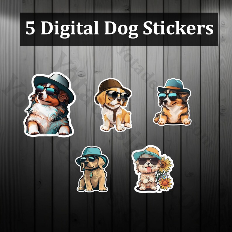 Digital Dog Sticker Bundle 5 Cute Dog Sticker High Quality - Etsy