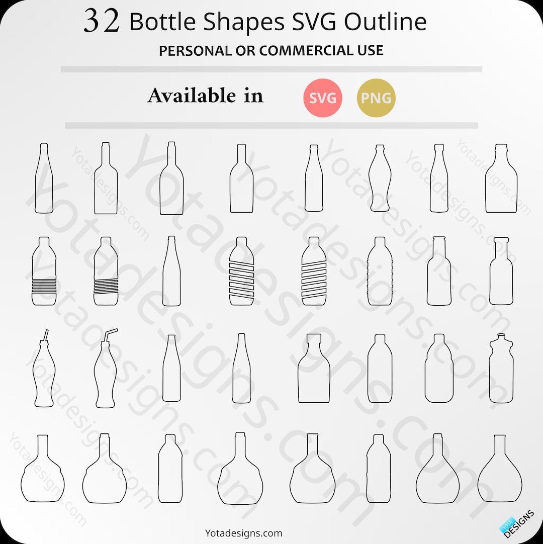 SVG Files, 32 Bottle Shapes SVG Outline, PNG, Clip Art, Svg Bundle ...