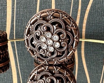 Vintage Pill Container with White Rhinestones - Artistic Pill Box Organizer