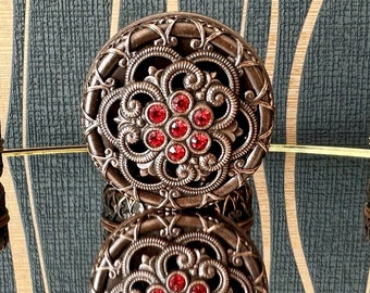Vintage Pill Container with Red Rhinestones - Artistic Pill Box Organizer