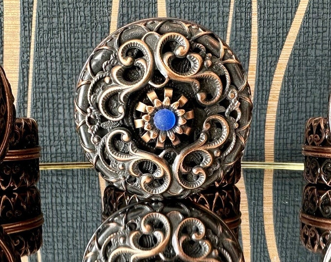 Pill Box Decorated with Blue Rhinestone - Unique Vintage Organizer