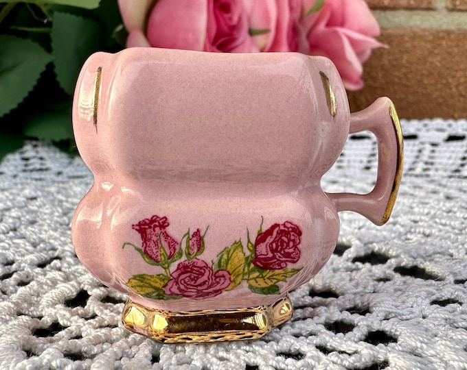 Miniature Pink Porcelain Rose Mug: Dollhouse Collectible