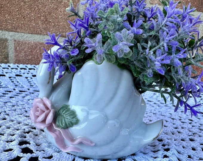 Adorable Swan-Shaped Miniature Porcelain Flowerpot for your Garden or Home Decor