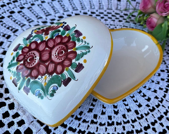Hand Painted Ceramic Box: Floral Enamel Jewelry Trinket Dish