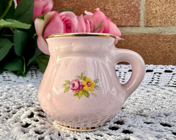 Charming Miniature Pink Porcelain Mug adorned with Roses - Delicate Home Decor or Dollhouse Accessory