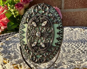 Unique handmade light green  vintage mirror