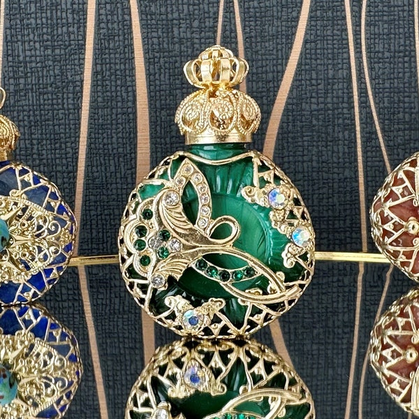 Elegant Vintage Perfume Bottle - Handmade Weave on Rare Malachite Glass, 5ml
