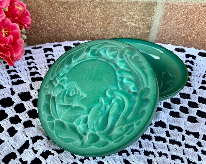 Malachite Frosted Glass Jewelry Box featuring Delicate Rose Decor