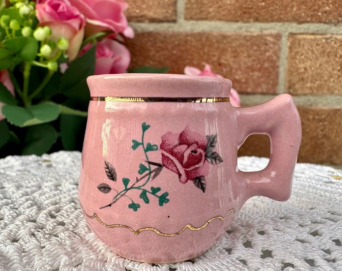 Miniature Pink Porcelain Mug adorned with Roses - Delicate Home Decor or Dollhouse Accessory