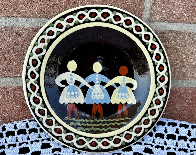 Vintage hand-painted plate, Pozdishovska ceramica