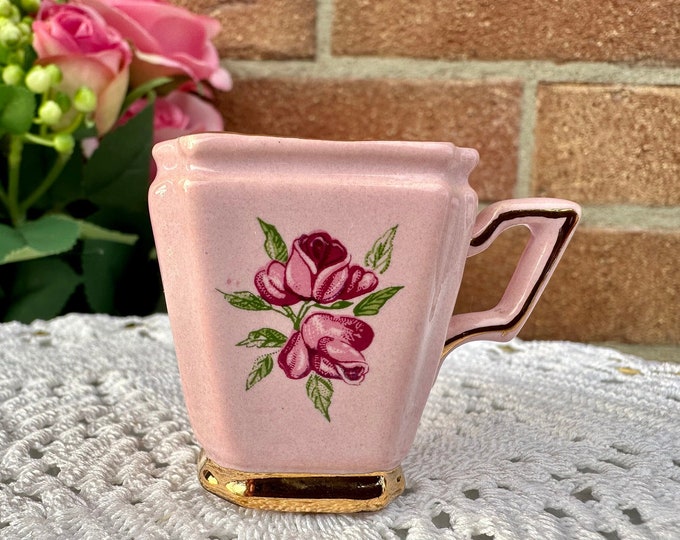 Whimsical Rose Decorated Miniature Pink Porcelain Mug - Fairy Garden or Mini Tea Party Essential