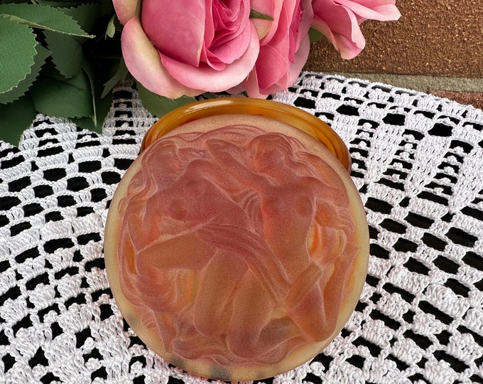 Vintage Exquisite Frosted Amber Glass Box