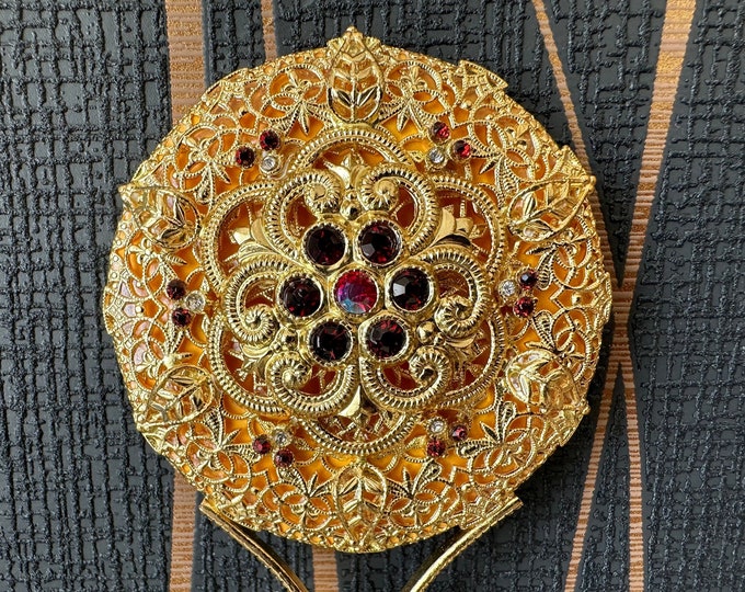 Glamorous handmade vintage mirror inlaid with burgundy stones