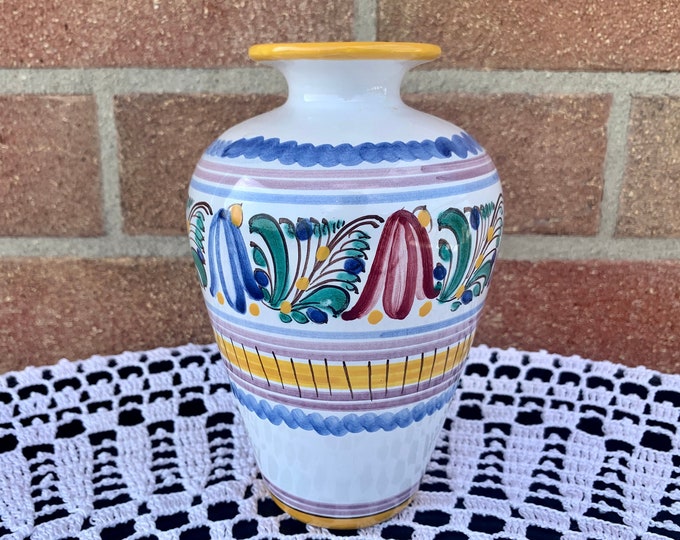 Slovakian Ceramic Decanter: Hand-Painted Floral Vase (6.7 inches)