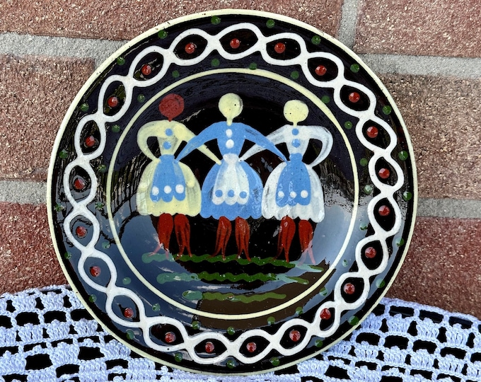 Vintage hand-painted plate, Pozdishovska ceramica
