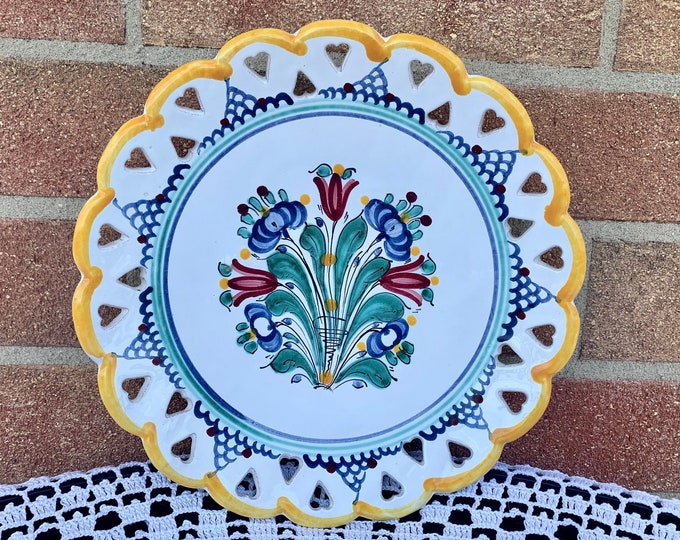 Collectible hanging hand-painted plate from 70s