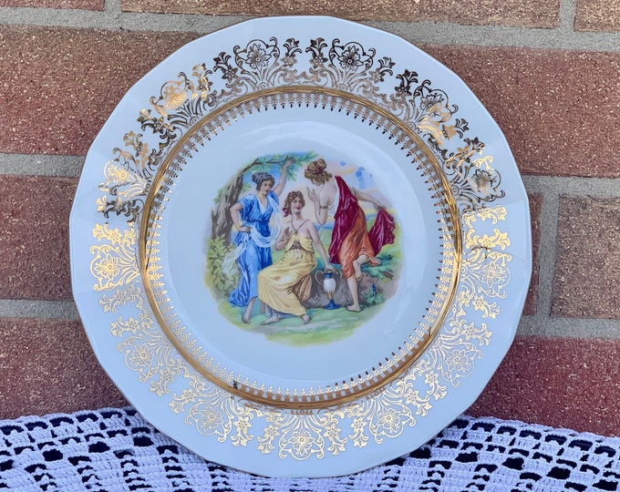 Collector's hand-painted porcelain plate Three Graces, made by EPIAG, Czechoslovakia