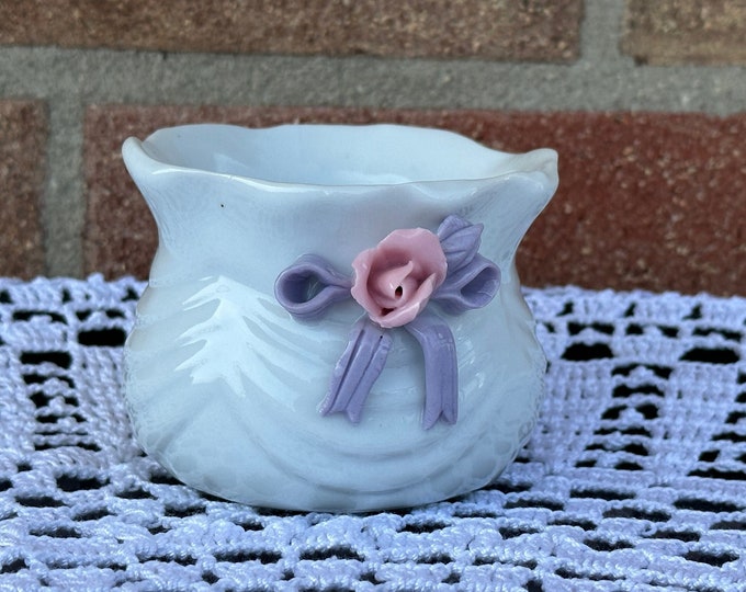 Vintage Porcelain Sugar Bowl: 1960s Rose & Bow Decor
