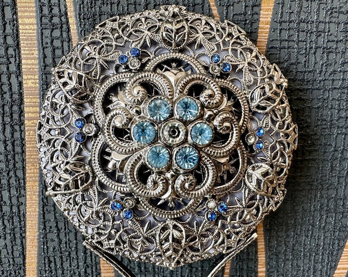 Glamorous handmade vintage mirror inlaid with blue stones