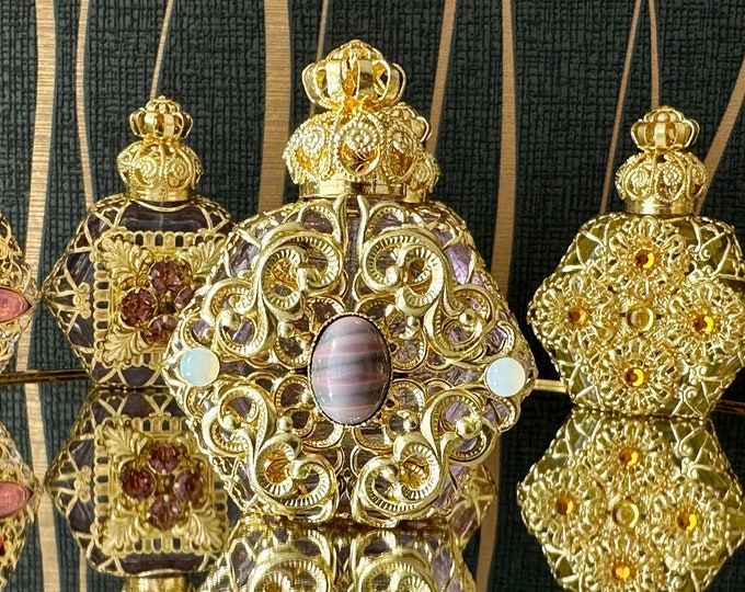 Handcrafted Glass Bottle with Metal Ornament & Sparkling Stones - 7 ml