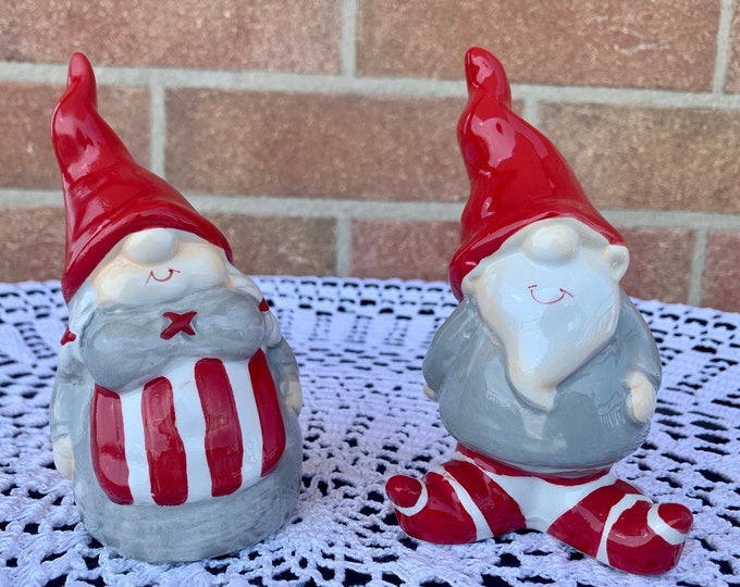 Charm Your Outdoor Space: Set of Two Little Ceramic Garden Gnomes