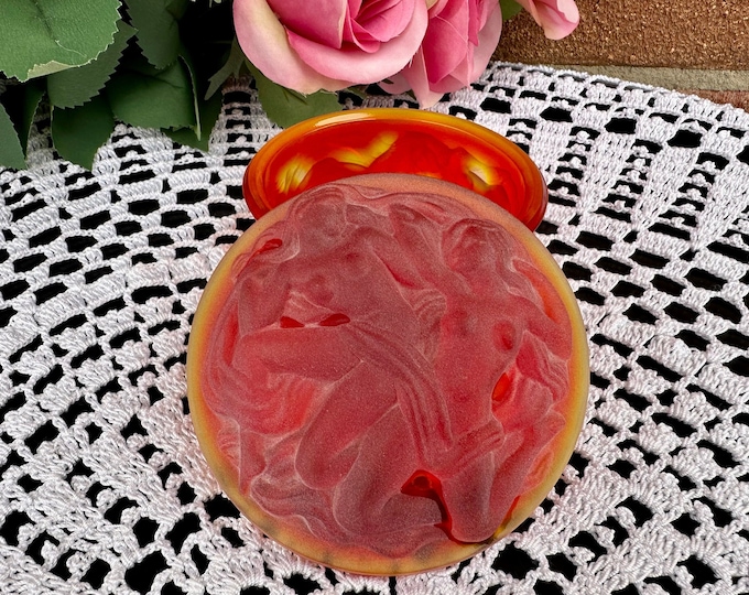 Vintage Exquisite Frosted Ruby Red Glass Box