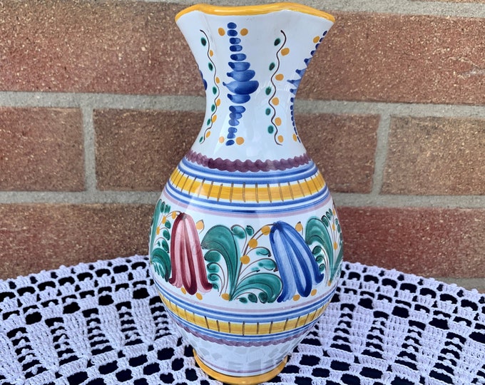 Vintage 70s Ceramic Decanter: Hand-Painted Floral Enamel