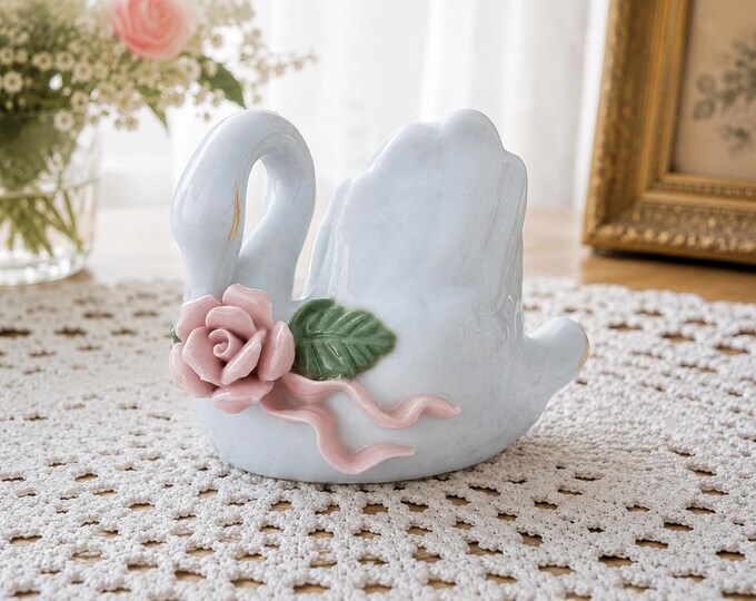 Adorable Swan-Shaped Miniature Porcelain Flowerpot for your Garden or Home Decor