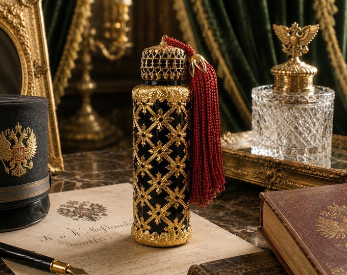 Glass Perfume Bottle with Filigree Cap and Silk Tassel