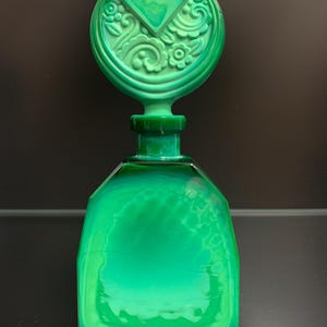 Frasco de perfume vintage Art Déco de vidrio verde – Decoración de tocador, frasco de colección imagen 3