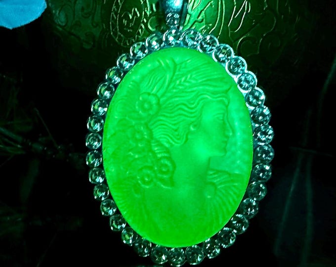 Unique Uranium Glass Cameo Pendant - Handcrafted Glass Jewelry