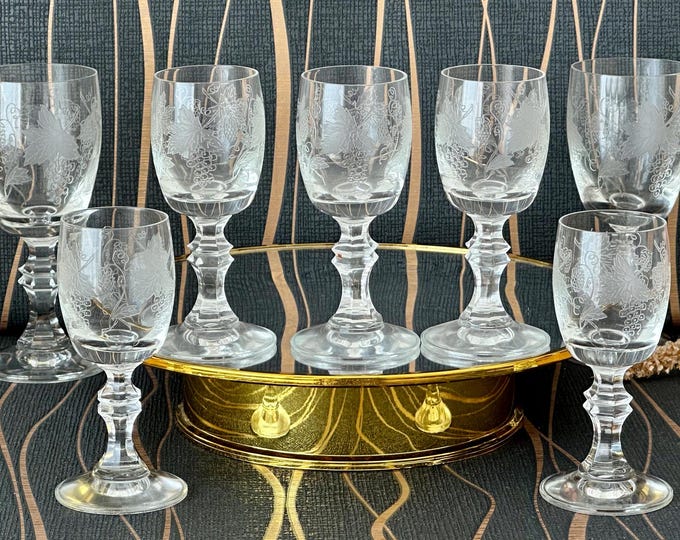 Charming Antique Wine Glasses with Grape Motif
